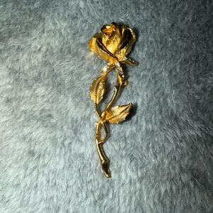 Rose Flower Pin Brooch Vintage Gold Rhinestone Petals Large Jewelry Rhinestones